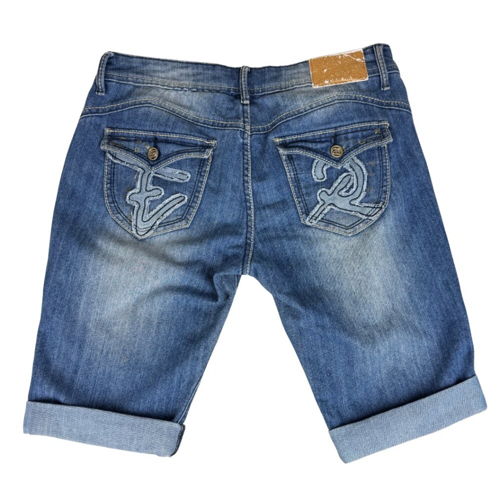 Vintage Ecko Red Denim Bermuda Shorts Embroidered Applique Pockets